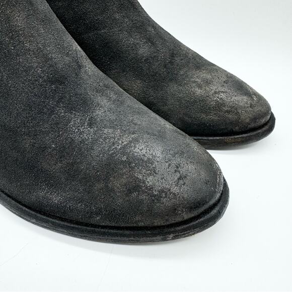 Frye Carson Piping Boho Bootie Distressed Ankle Boot In Black Suede Size 7.5 - Picture 3 of 12
